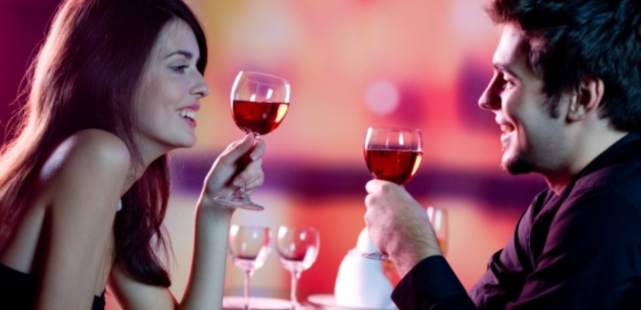 Couple on a date drinking wine