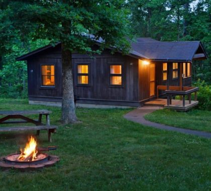 Cottage Exterior at Night