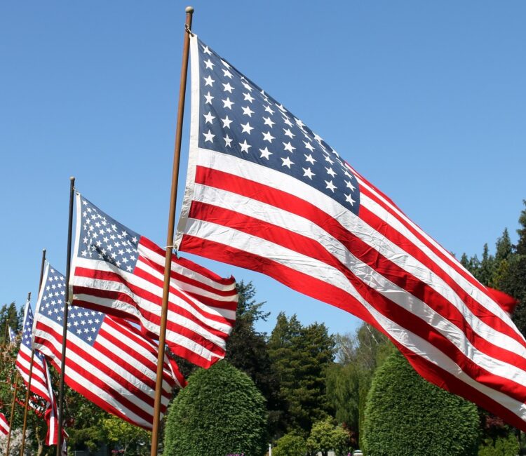 American Flags flying in the breeze