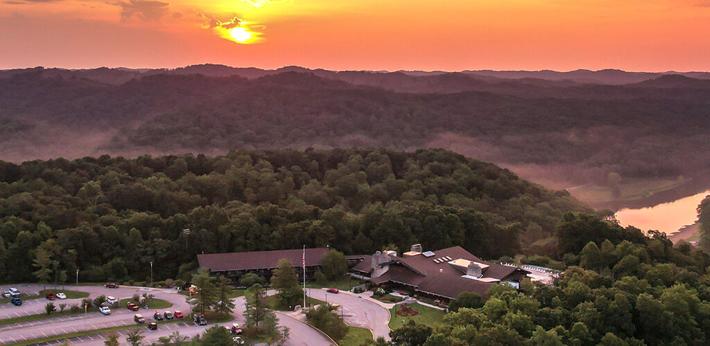 View of the park around Shawnee at sunset
