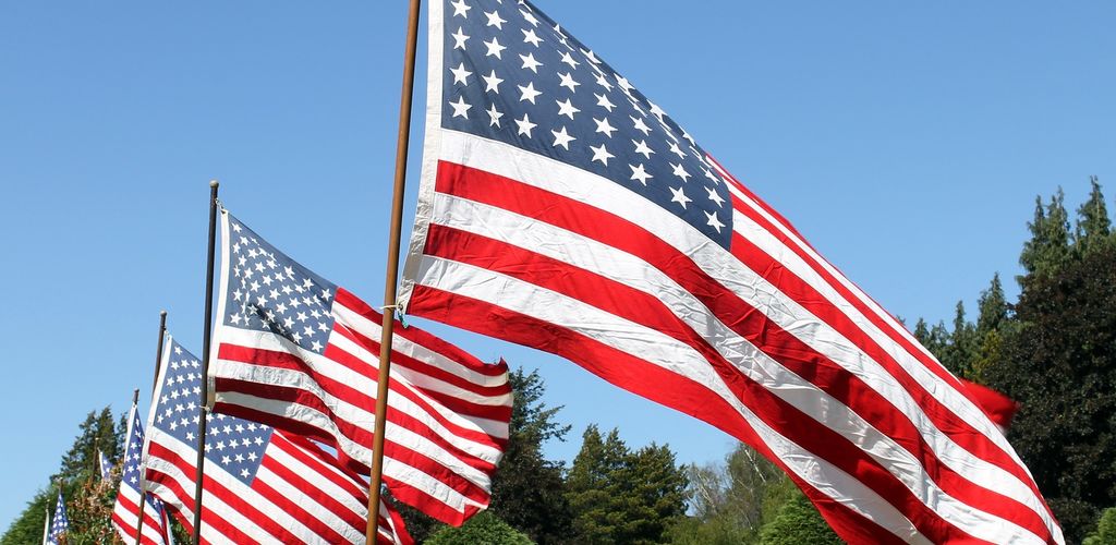 American Flags flying in the breeze