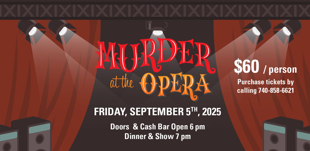 Graphic with Red Curtains and Text